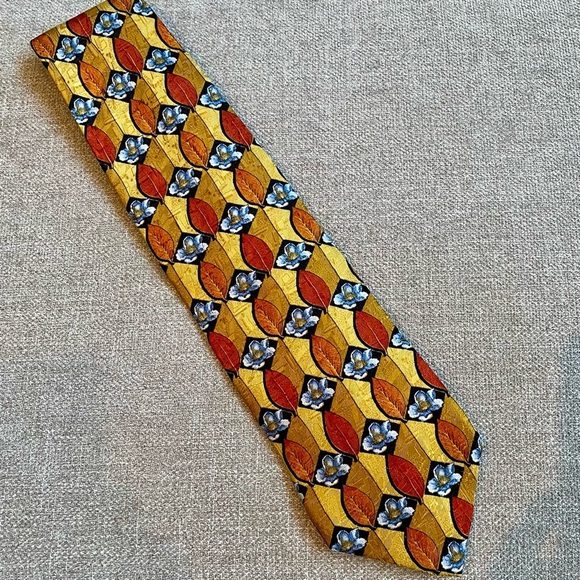 Ermenegildo Zegna Other - Ermenegildo Zenga Italian Silk Floral Print Vintage Men’s Tie Orange Yellow Blue